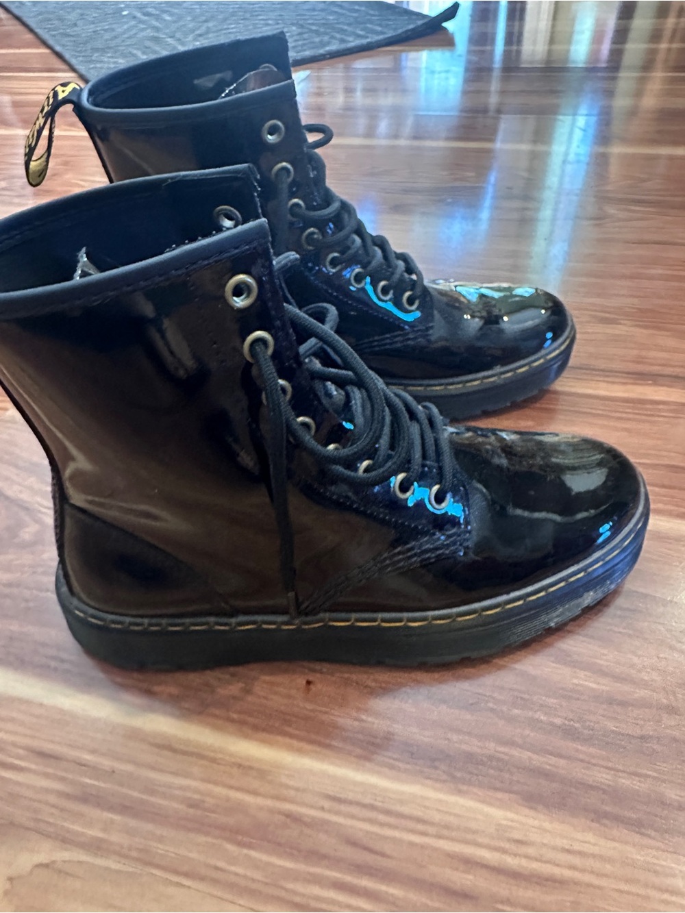 Dr Martens Black Patent Lace-Up Combat Boots